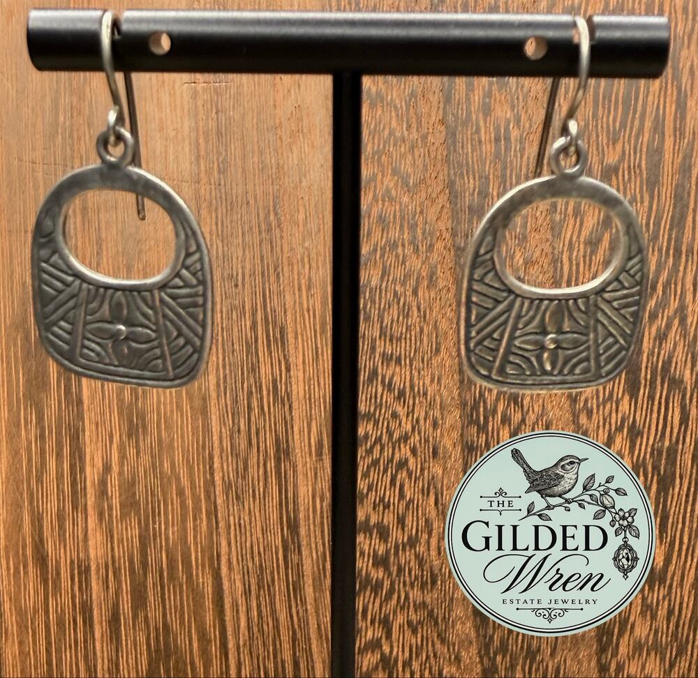 Silpada W1930 Sterling Silver Etched Basket Dangle Earrings 925